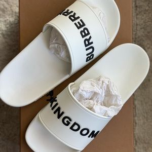 Burberry White Branded Sliders-NWT